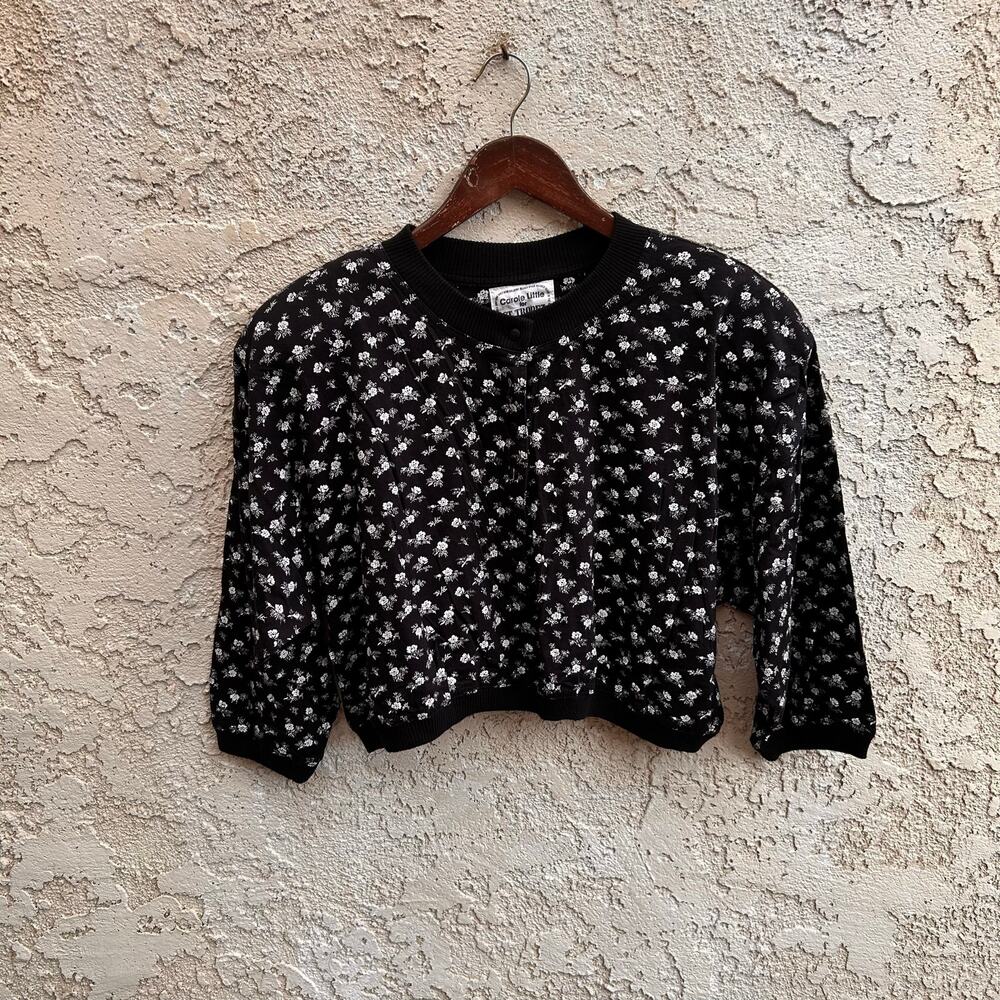 Vintage Carole Little St Tropez Wear Ditsy Floral Cropped Henley Top Size L